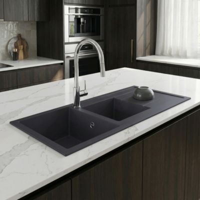 Évier en résine noire mate 2 bacs à encastrer Ising - Cooke Et Lewis