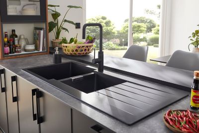 Évier en composite de quartz noir 2 bacs à encastrer Galvani - Cooke Et Lewis