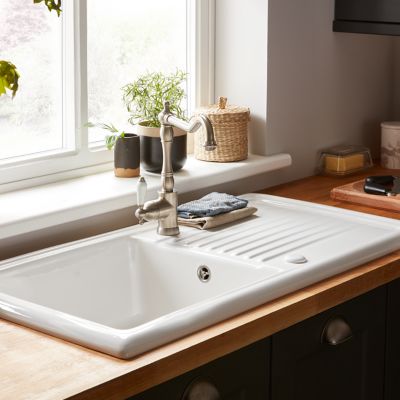 Évier de cuisine en céramique blanche 1 bac à encastrer Burbank - Cooke Et Lewis