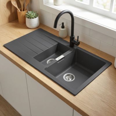 Évier en composite de quartz gris 1,5 bacs à encastrer Galvani - Cooke Et Lewis