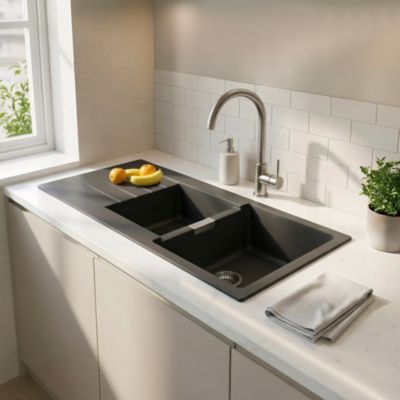 Évier en composite de quartz gris 2 bacs à encastrer Galvani - Cooke Et Lewis