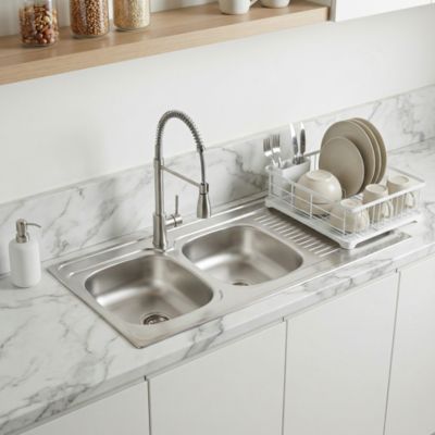 Évier de cuisine à poser 2 bacs Mayr acier inoxydable satiné avec égouttoir