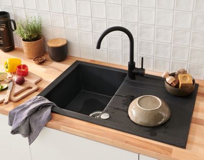 Évier à encastrer 1 cuve et égouttoir en résine noir mat Ising Cooke & Lewis - Cooke Et Lewis