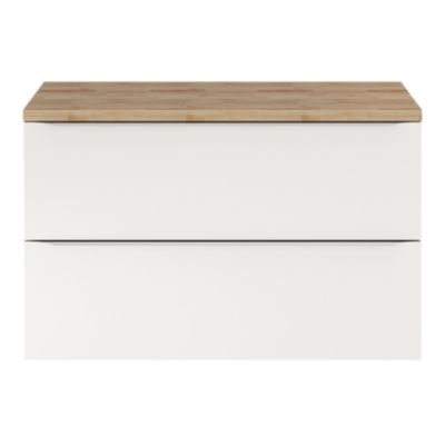 Meuble suspendu blanc brillant l.100 cm Imandra + plan de toilette chêne massif Hartland  GoodHome