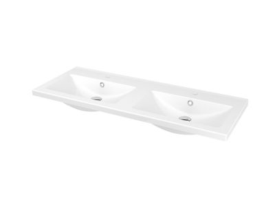 Plan double vasque en céramique blanc GoodHome Nira 120 cm