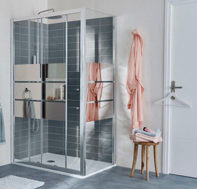 Paroi de douche fixe GoodHome Beloya miroir 80 cm