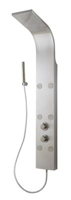 Colonne de douche hydromassante thermostatique avec pommeau + douchette + flexible  gris acier brossé  Cooke & Lewis Lekima