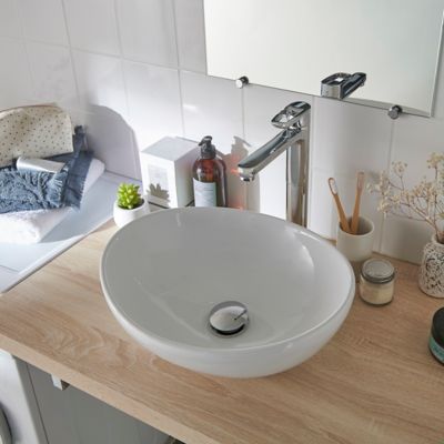 GoodHome - Vasque à poser ovale céramique blanche GoodHome Nessa