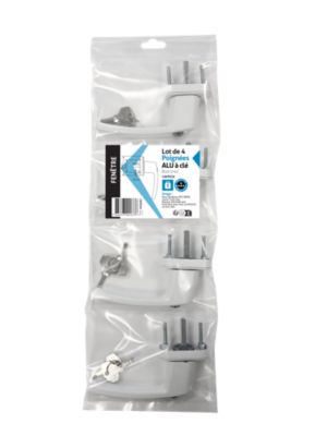 Lot de 4 poignées alu à clé blanc pour fenêtre L.125mm