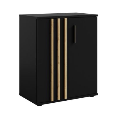 Commode VARIA - 2 Portes - Design moderne en noir et chene artisan