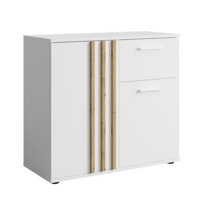 Meublorama Commode VARIA - 2 portes et 1 tiroir - Design moderne coloris blanc et chene artisan