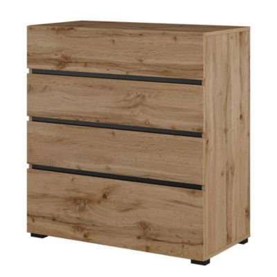 Commode HAVANA chene et noir  4 tiroirs  Style naturel et rangement moderne
