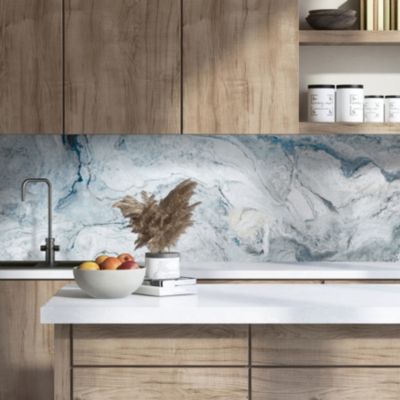 Crédence de cuisine effet marbre bleu lagon IDPanneaux L. 300 x H. 60 cm - Idpanneaux