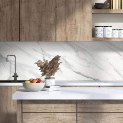 Crédence de cuisine effet marbre blanc IDPanneaux L. 300 x H. 60 cm - Idpanneaux