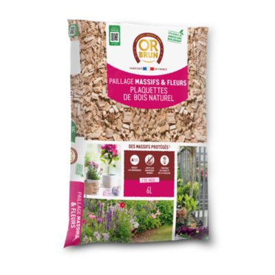 OR Brun Paillage - Copeaux naturels de bois clair - Pour massifs et fleurs - UAB - Sac de 6L - vue 2