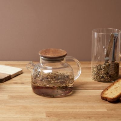 HOME DECO FACTORY KA0095 Théière en Verre 90Cl avec Couvercle en Acacia Design élégant pour thé café et infusions idéale pour apéritifs et Moments conviviaux