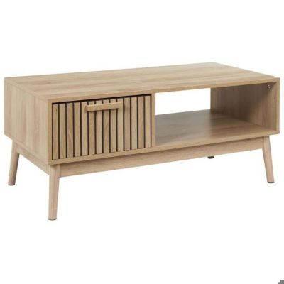 Table Basse avec Tiroir en Bois naturel Rainuré L100cm Klaus HOME DECO FACTORY - vue 2