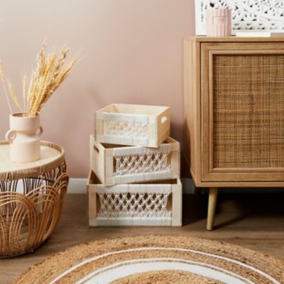 HOME DECO FACTORY Caisses gigognes en bois style bohème Lot de 3 - vue 2