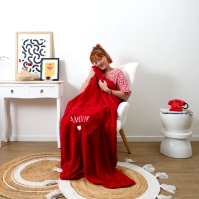 The concept Factory Coussin Plaid Sherpa Cœur 120x150cm Rouge - vue 2