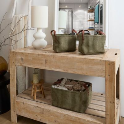 HOME DECO FACTORY Lot de 3 paniers de rangement verts hauteur 20 cm - vue 1