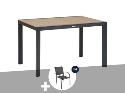 Hesperide Table de jardin rectangulaire alu Evasion 4 places effet bois + 4 fauteuils Piazza