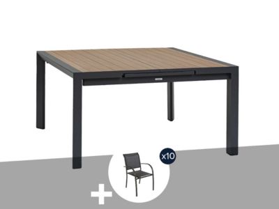 Hesperide Table de jardin carrée extensible alu Evasion 8/10 places + 10 fauteuils Piazza