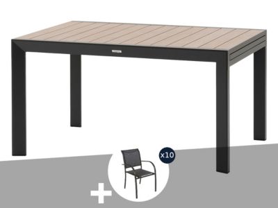 Hesperide Table de jardin rectangulaire extensible coulissante Evasion Honey/Graphite 8/10 places + 10 fauteuils