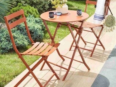 Hesperide Salon de jardin rond en métal Greensboro diamètre 60 cm Ambre avec 2 chaises