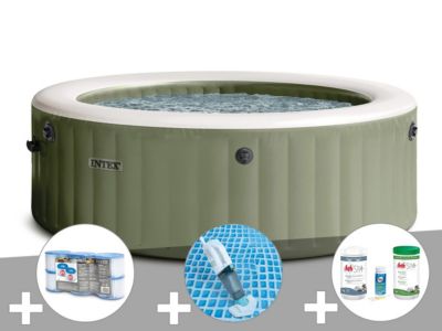 Kit spa gonflable Intex PureSpa rond Bulles 6 places + 6 filtres + Aspirateur + Kit de traitement brome - vue 2