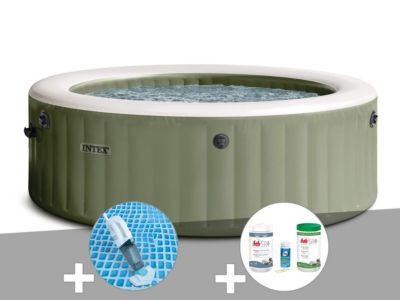 Kit spa gonflable Intex PureSpa rond Bulles 6 places + Aspirateur + Kit de traitement brome