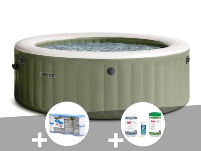 Kit spa gonflable Intex PureSpa rond Bulles 6 places + 6 filtres + Kit de traitement brome