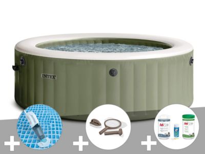 Kit spa gonflable Intex PureSpa Olive rond Bulles 8 places + Aspirateur + Kit d'entretien + Kit de traitement brome