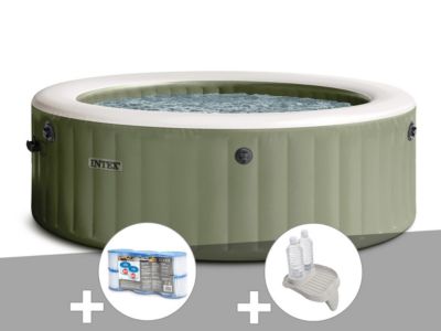 Kit spa gonflable Intex PureSpa rond Bulles 4 places + 6 filtres + Porteverre