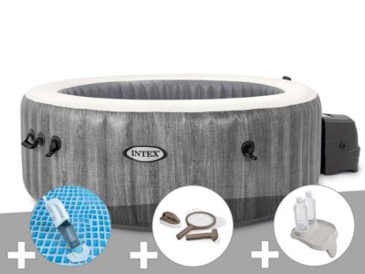 Kit spa gonflable Intex PureSpa Baltik rond Bulles 4 places + Aspirateur + Kit d'entretien + Porteverre