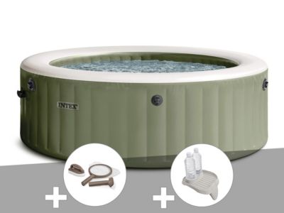 Kit spa gonflable Intex PureSpa rond Bulles 4 places + Kit d'entretien + Porteverre