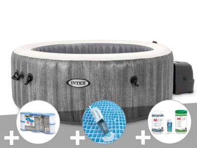 Kit spa gonflable Intex PureSpa Baltik rond Bulles 4 places + 6 filtres + Aspirateur + Kit de traitement brome