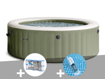 Kit spa gonflable Intex PureSpa rond Bulles 4 places + 6 filtres + Aspirateur
