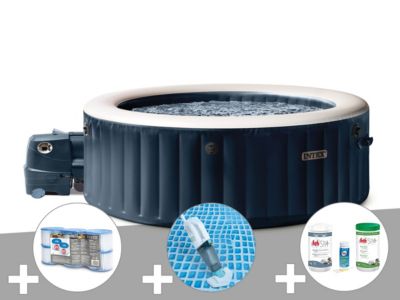 Kit spa gonflable Intex PureSpa rond Bulles 6 places + 6 filtres + Aspirateur + Kit de traitement brome