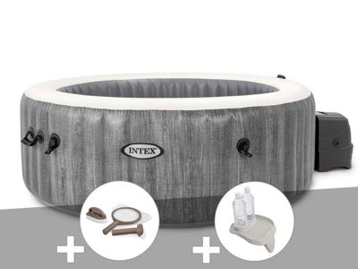 Kit spa gonflable Intex PureSpa Baltik rond Bulles 4 places + Kit d'entretien + Porteverre