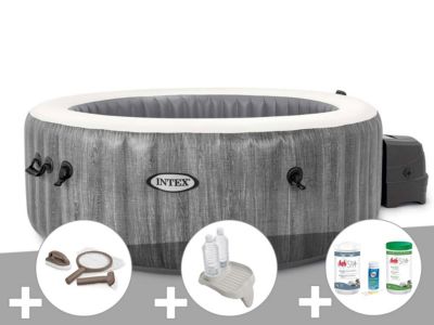 Kit spa gonflable Intex PureSpa Baltik rond Bulles 4 places + Kit d'entretien + Porteverre + Kit de traitement brome