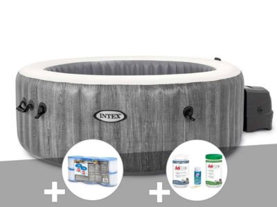 Kit spa gonflable Intex PureSpa Baltik rond Bulles 4 places + 6 filtres + Kit de traitement brome