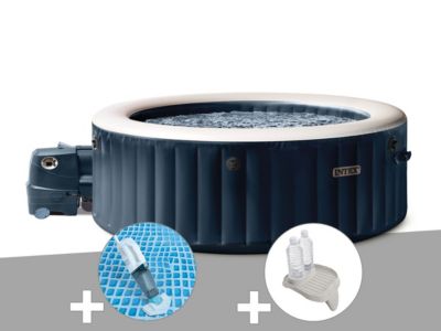 Kit spa gonflable Intex PureSpa rond Bulles 4 places + Aspirateur + Porteverre