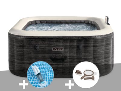 Kit spa gonflable Intex PureSpa Ardoise carré Bulles 4 places + Aspirateur + Kit d'entretien