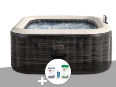 Kit spa gonflable Intex PureSpa carré Bulles 4 places + Kit de traitement brome