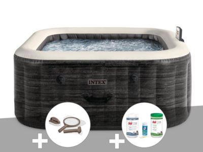 Kit spa gonflable Intex PureSpa carré Bulles 4 places + Kit d'entretien + Kit de traitement brome
