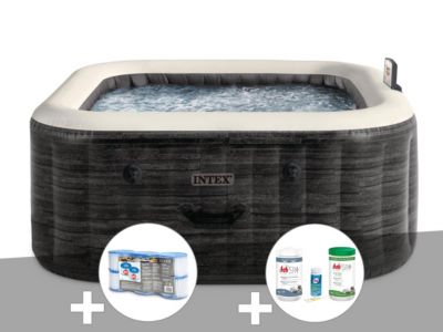 Kit spa gonflable Intex PureSpa carré Bulles 4 places + 6 filtres + Kit de traitement brome