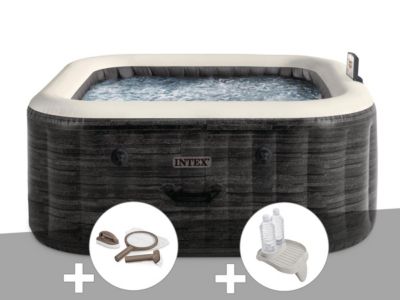 Kit spa gonflable Intex PureSpa carré Bulles 4 places + Kit d'entretien + Porteverre