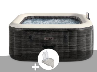 Kit spa gonflable Intex PureSpa carré Bulles 4 places + Porteverre