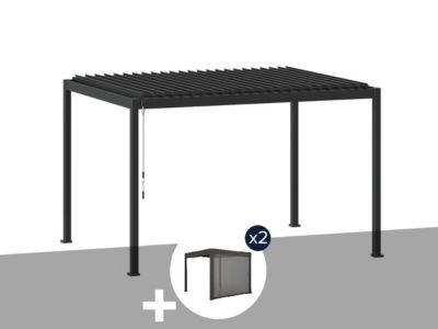 Hesperide Kit pergola bioclimatique Evora Graphite 4 x 3 m + 2 stores 4 m