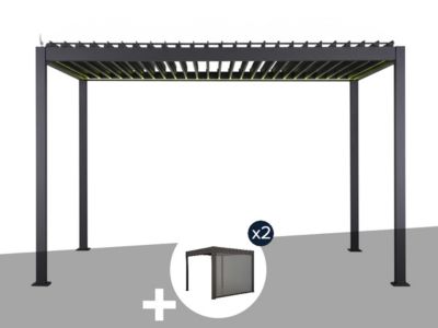 Hesperide Kit pergola bioclimatique électrique Evora Graphite 4 x 3 m + 2 stores 4 m